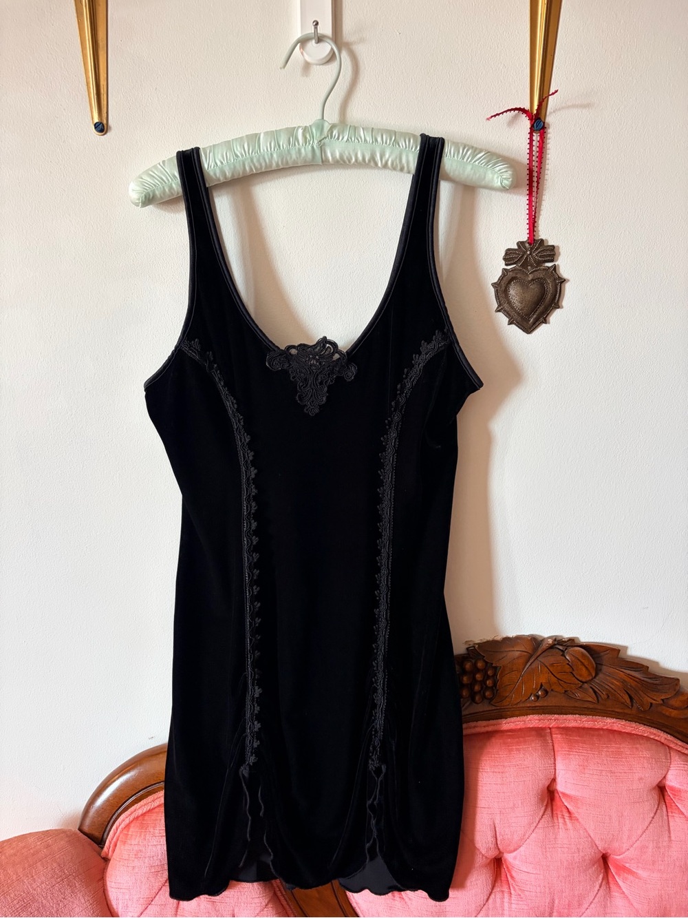 Black Velvet Embroidered Mini Dress